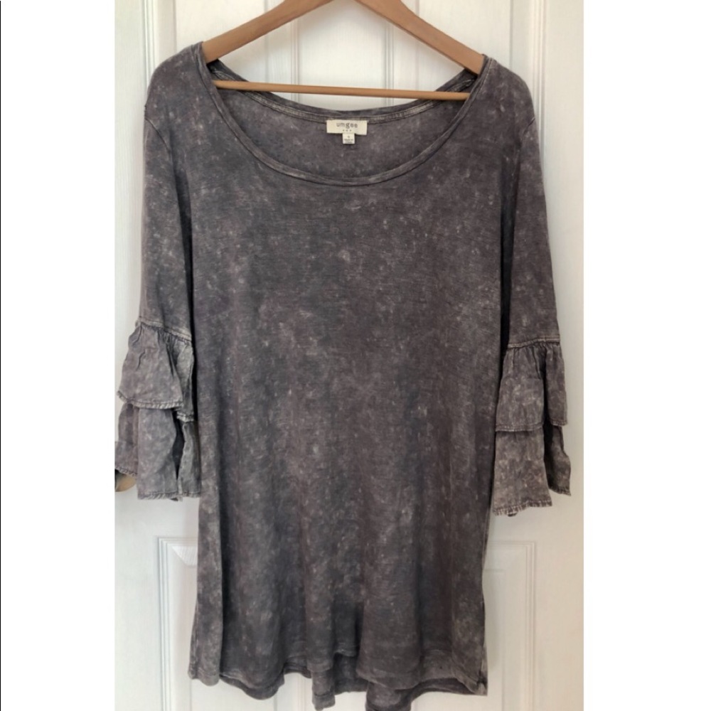 Grey Acid Washed Bell Sleeved Tunic